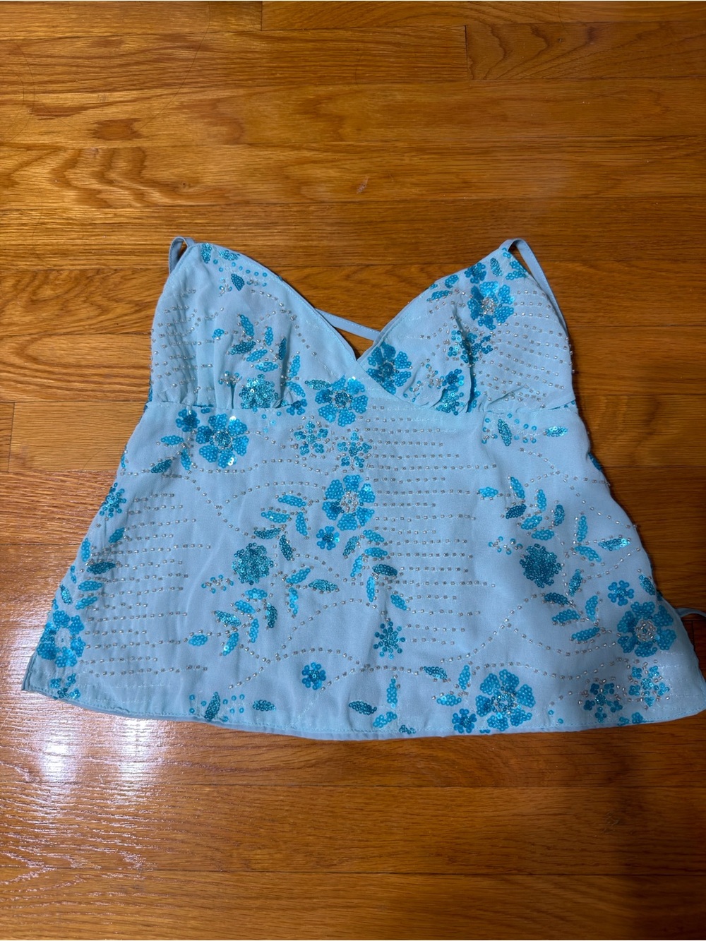 Light Blue Floral Sequin Cami Top
